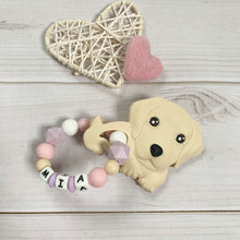 Charger l'image dans la galerie, Beißring Silikon Greifring Greifling mit Namen Mädchen Hund