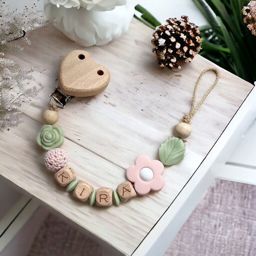 Schnullerkette mit Namen Mädchen personalisiert Blume