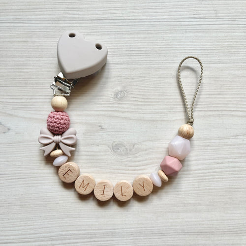 Schnullerkette Holz Mädchen bio rosa personalisiert 