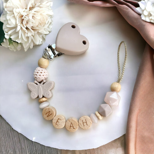 Schnullerkette Holz Silikon Mädchen altrosa personalisiert 