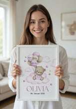 Load image into Gallery viewer, Geburtsposter Kinderzimmer Bild Poster Wanddeko Babyzimmer Dekoration Mädchen personalisiert mit Namen
