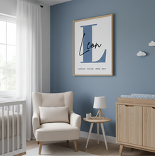 Load image into Gallery viewer, Poster Set für Kinderzimmer Bilder Wanddeko Deko Baby personalisiert Geschenk zur Geburt Junge blau Hund
