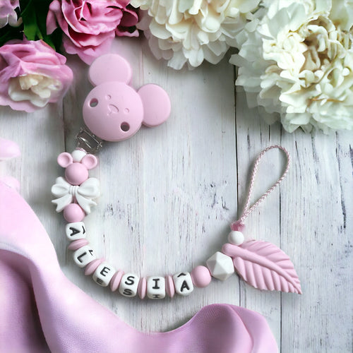 Schnullerkette mit Namen Silikon Mädchen rosa personalisiert