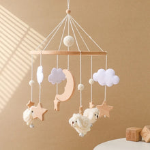 Load image into Gallery viewer, Baby Mobile Schäfchen Wolken Sterne Holz
