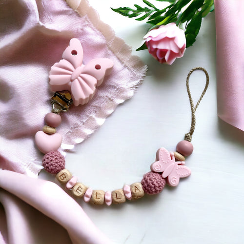 Schnullerkette für Mädchen personalisiert mit Namen rosa