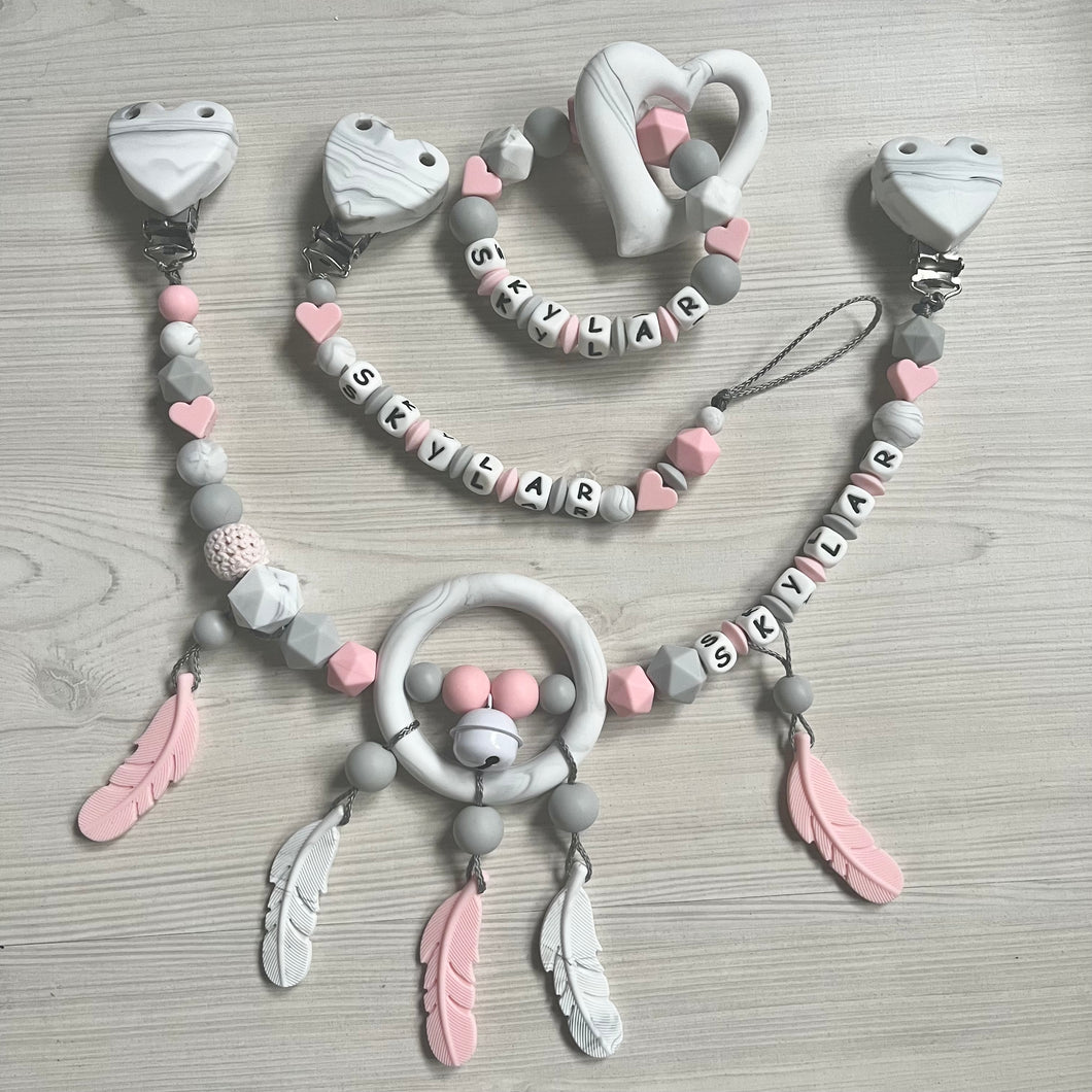 Schnullerkette Set mit Namen personalisiert Silikon Mädchen