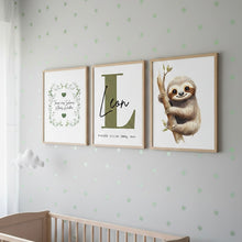 Charger l'image dans la galerie, Bilder Poster Set für Kinderzimmer  Wanddeko Dekoration Baby personalisiert Geschenk zur Geburt Junge Faultier
