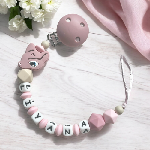 Personalisierte Schnullerkette mit Namen Mädchen Silikon Reh altrosa beige