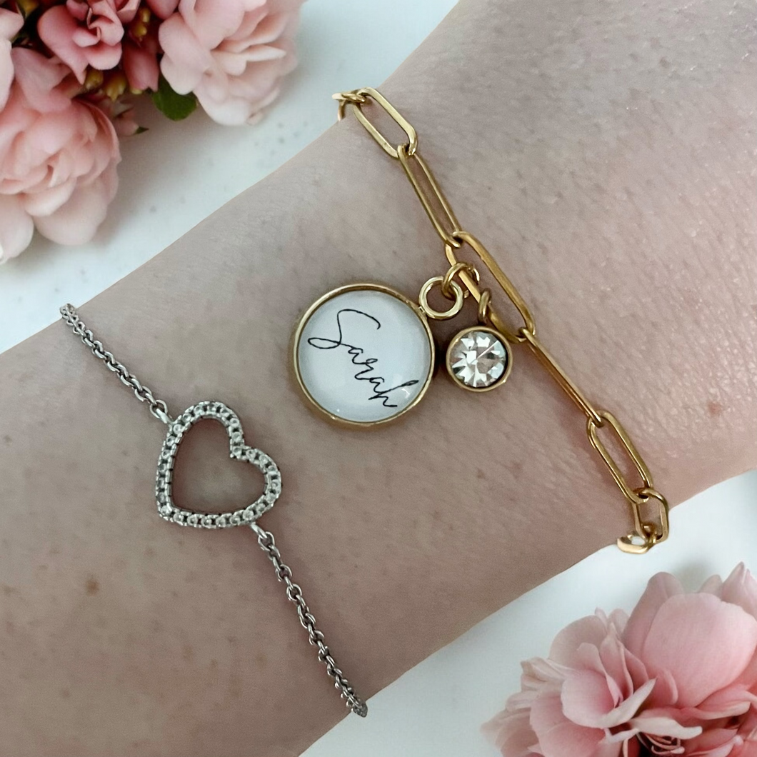 Armband mit Namen Armkette personalisiert gold Edelstahl mit Geburtsstein