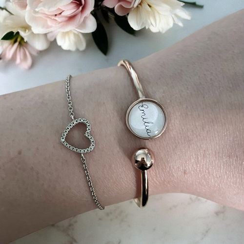 Armreif mit Namen roségold, gold oder silber Edelstahl verstellbar