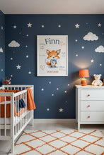 Load image into Gallery viewer, Geburtsposter Kinderzimmer Bild Poster Junge Wanddeko Babyzimmer Dekoration personalisiert mit Namen Fuchs

