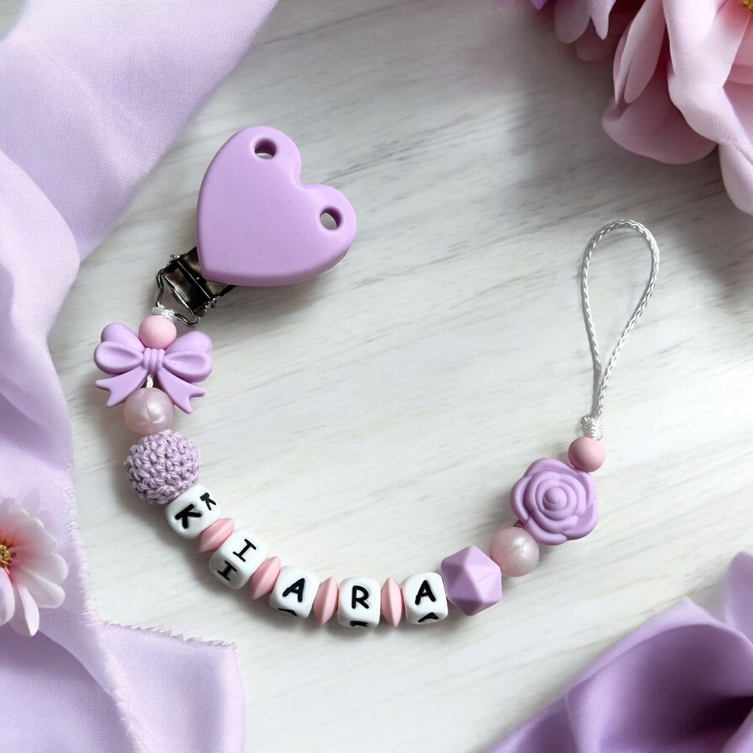 Baby Schnullerkette mit Name Mädchen Silikon rosa flieder