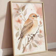Load image into Gallery viewer, Kinderzimmer Bilder 3 Poster Set Wanddeko personalisiert Dekoration Mädchen Vogel Blumen apricot beige
