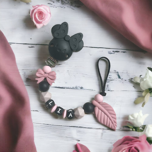 Silikon Schnullerkette Mädchen rosa schwarz