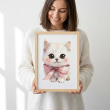 Load image into Gallery viewer, Kinderzimmer Bilder 3 Poster Set Wanddeko Babyzimmer Dekoration Mädchen rosa Katze Herzen
