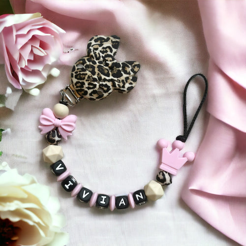 Schnullerkette Silikon Mädchen Minnie Krone rosa Leo Leomuster