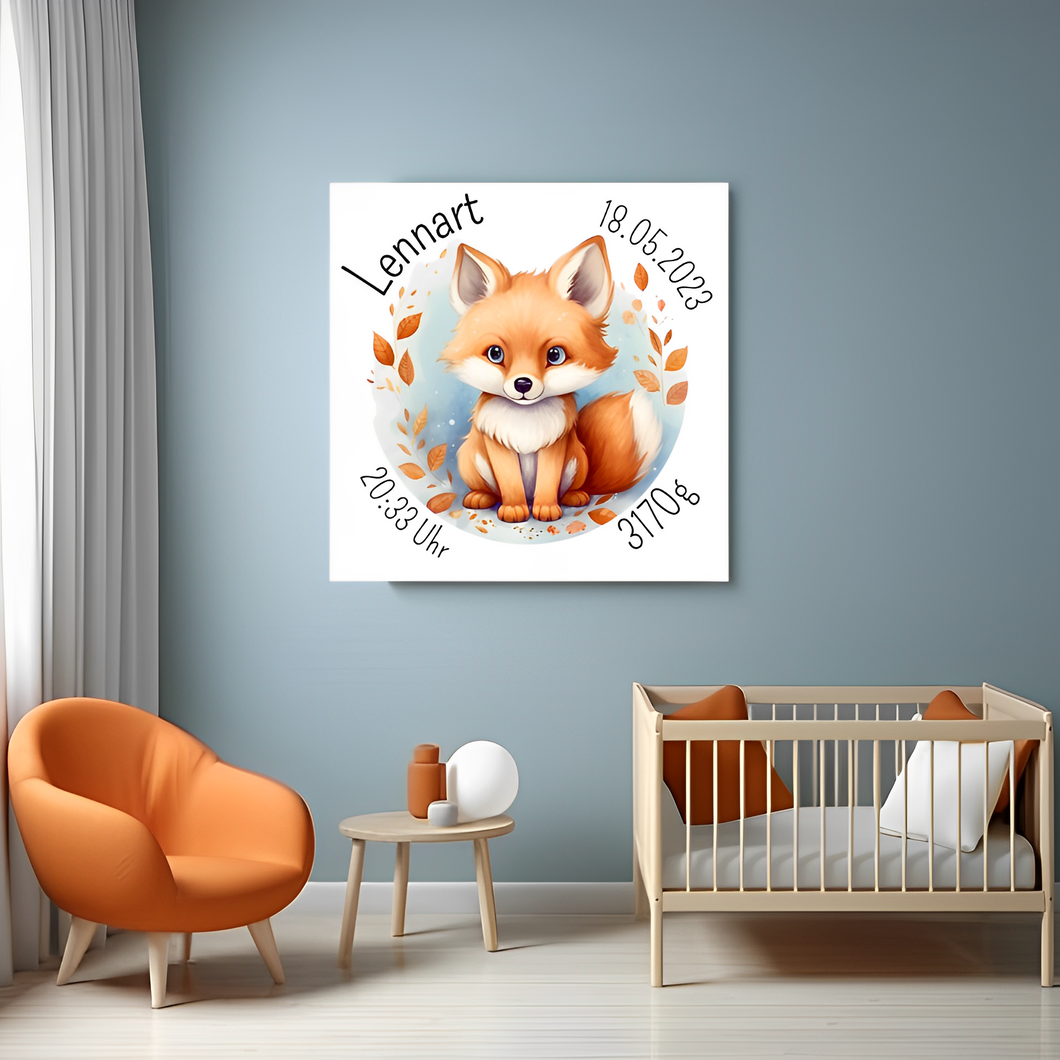 Personalisiertes Kinderzimmer Bild mit Namen Baby Fuchs