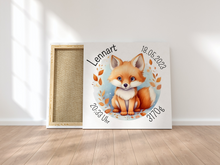 Load image into Gallery viewer, Personalisiertes Kinderzimmer Bild mit Namen Baby Fuchs
