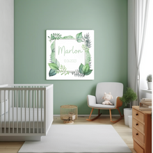 Lade das Bild in den Galerie-Viewer, Wandbild mit Namen Baby personalisiertes Bild Blätter Junge
