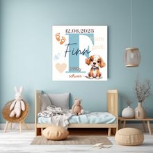 Load image into Gallery viewer, Personalisiertes Kinderzimmer Bild mit Namen Baby Blau Bär Junge
