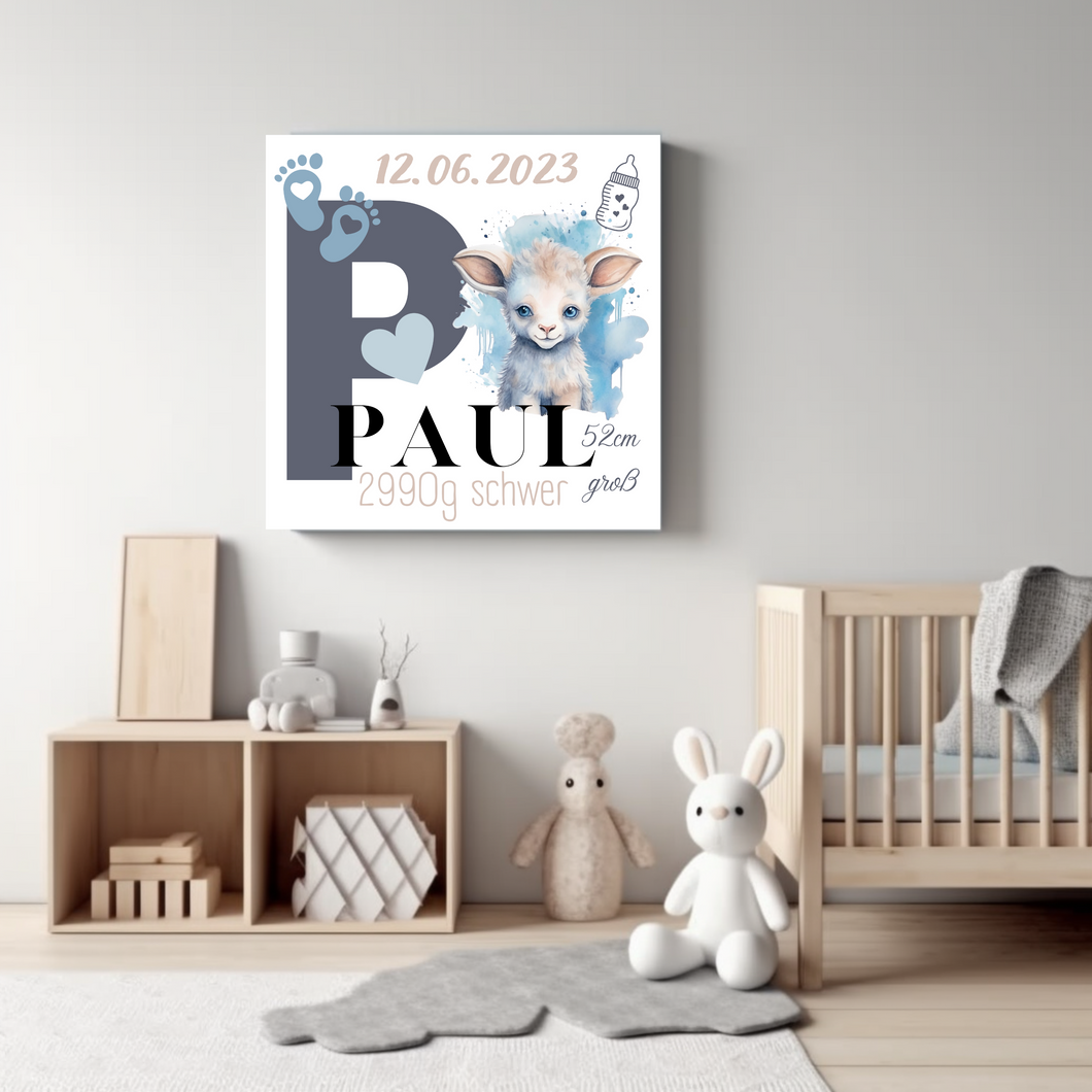 Personalisiertes Kinderzimmer Bild mit Namen Baby Schaf