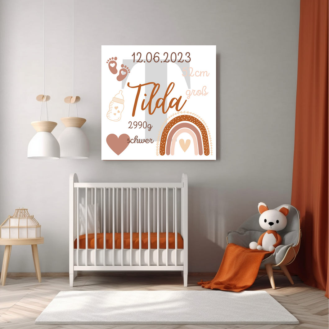 Personalisiertes Kinderzimmer Bild mit Namen Baby Regenbogen