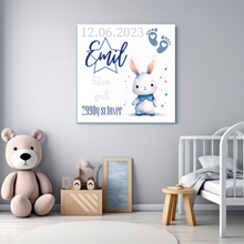 Load image into Gallery viewer, Personalisiertes Kinderzimmer Bild mit Namen Baby Blau Junge
