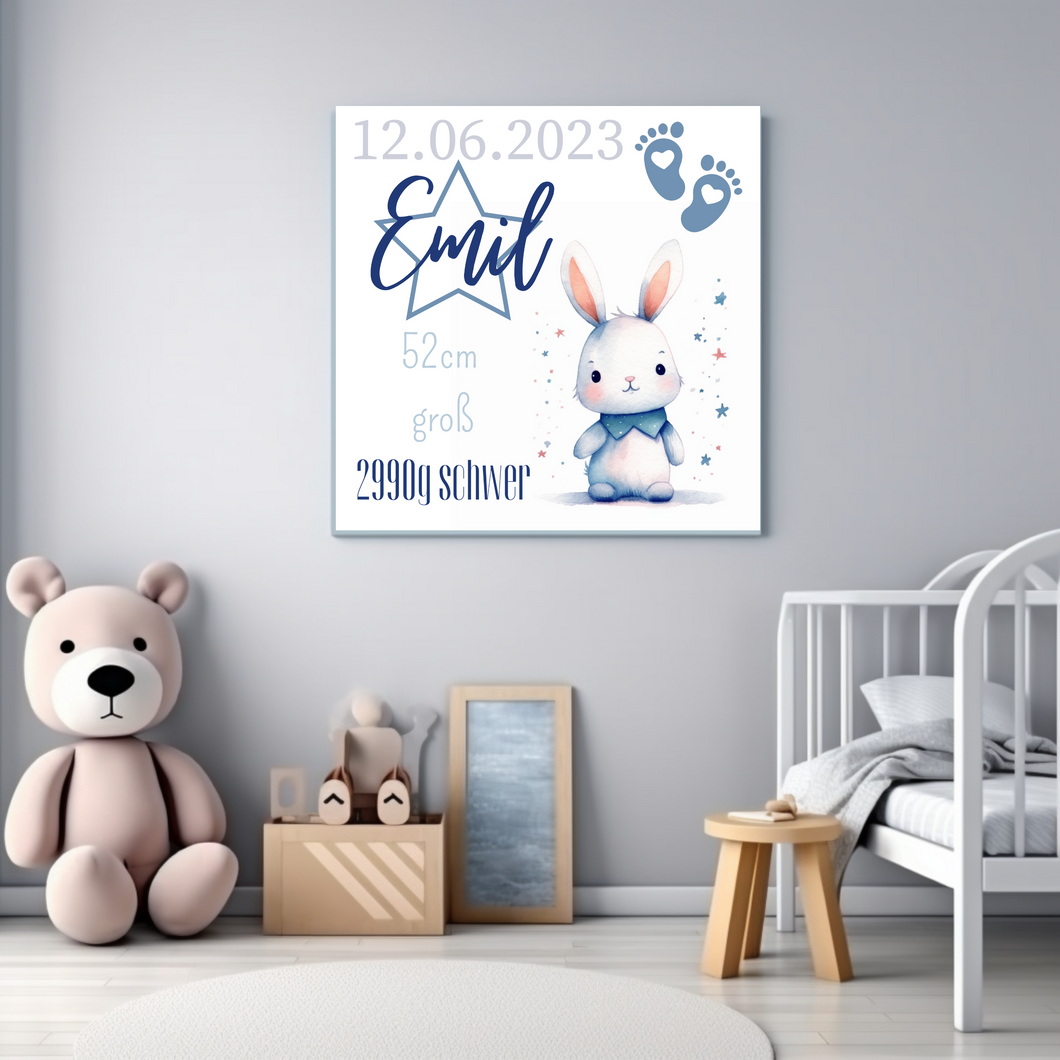 Personalisiertes Kinderzimmer Bild mit Namen Baby Blau Junge