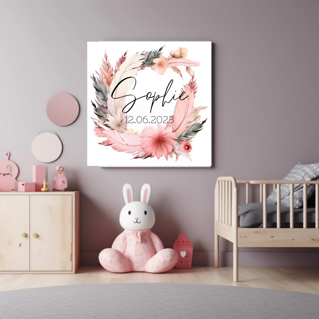 Bild mit Namen Baby personalisiert rosa Blumen
