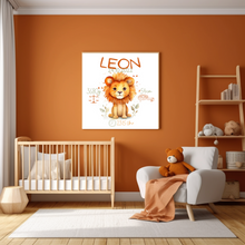 Afbeelding in Gallery-weergave laden, Personalisiertes Kinderzimmer Bild mit Namen Baby Löwe
