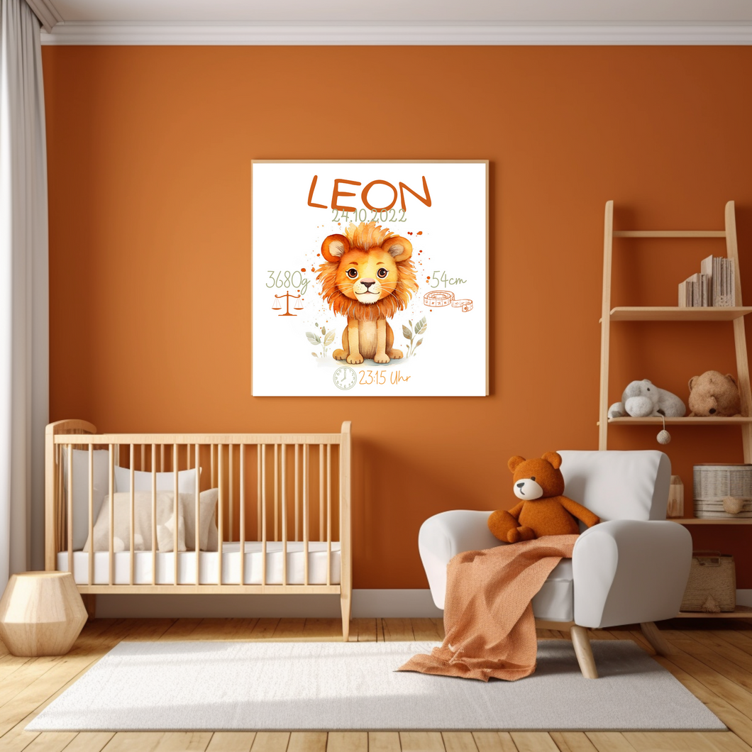 Personalisiertes Kinderzimmer Bild mit Namen Baby Löwe