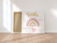 Load image into Gallery viewer, Personalisiertes Kinderzimmer Bild mit Namen Baby rosa Regenbogen

