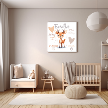 Load image into Gallery viewer, Bild mit Namen Baby personalisiert beige Reh
