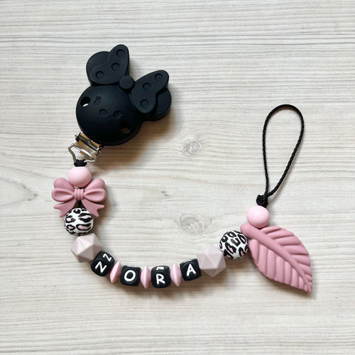 Schnullerkette Nuggikette Silikon Mädchen mit Namen leo maus personalisiert