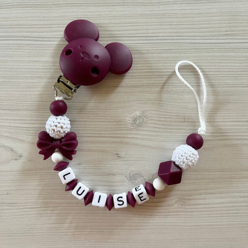 Schnullerkette mit Namen Silikon Mädchen weinrot