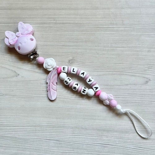 Schnullerkette Minnie Maus rosa weiß