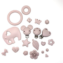Load image into Gallery viewer, Schnullerketten Beißring Set mit Namen Maus rosa
