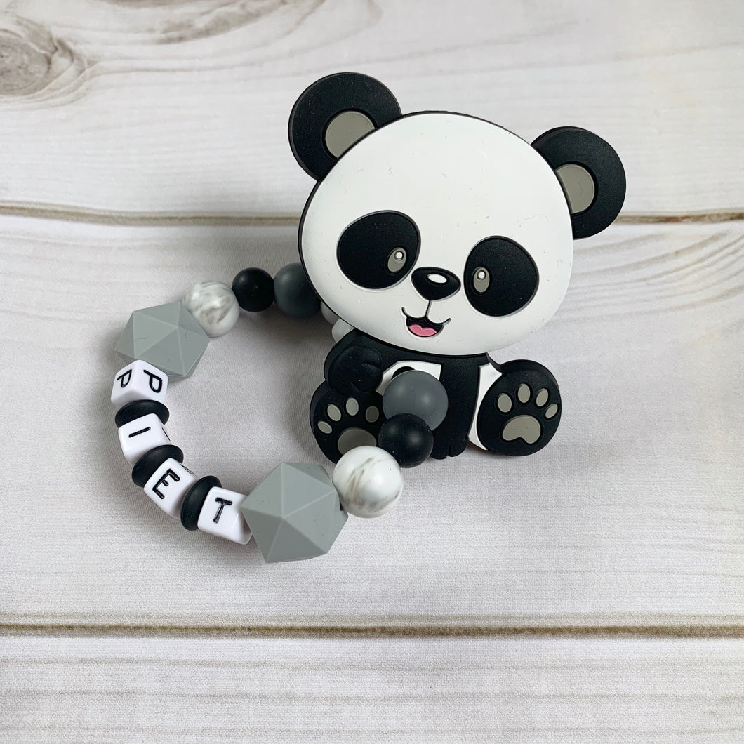 Beißring Greifring mit Namen Silikon Panda
